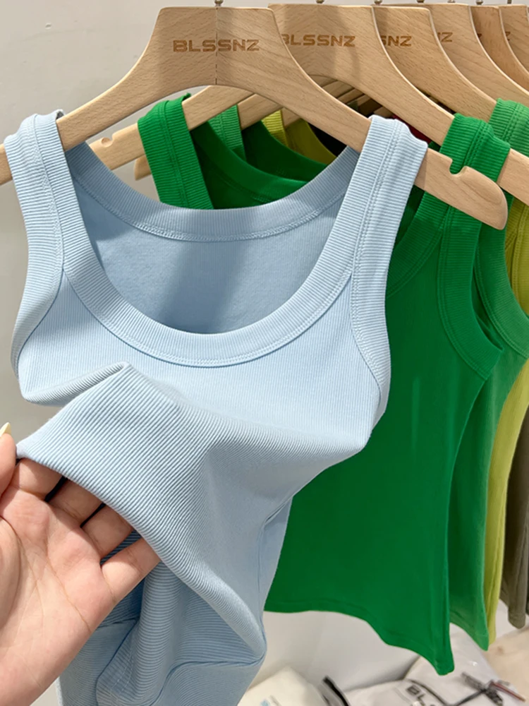 zjaiss Women Solid Round Neck Ribbed Tank Top Camisole Women 2025 Summer Basic Elastic Tank Top O Neck Solid Tank Top - Image 4