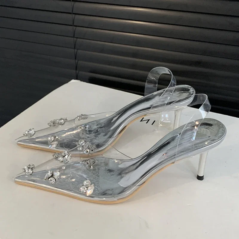 Eilyken Sexy Glitter Crystal PVC Transparent Women Pumps Thin Heels Party Prom Pointed Toe Slingbacks Shoes - Image 3