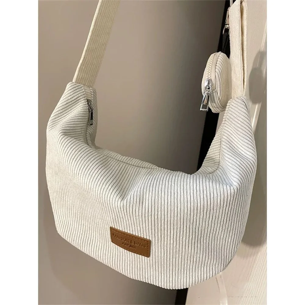 Large Capacity Corduroy Shoulder Crossbody Bag Women Leisure Armpit Bag Solid Color Versatile Dumpling Bag Fashion Messenger Bag - Image 4