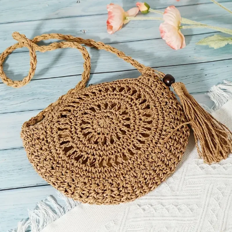 Fashion Hollow Out Shoulder Bags Casual Straw Crossbody Small Round Bag Purse Tassel Messenger Handbags bolsa feminina - Image 3