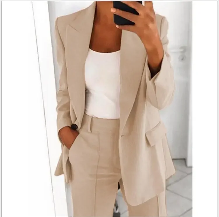 2024 S-5XL Women's Blazer Casual Long-sleeved Top Solid Color Suit Collar Button Simple Temperament Commuter Plus Size Blazer - Image 7