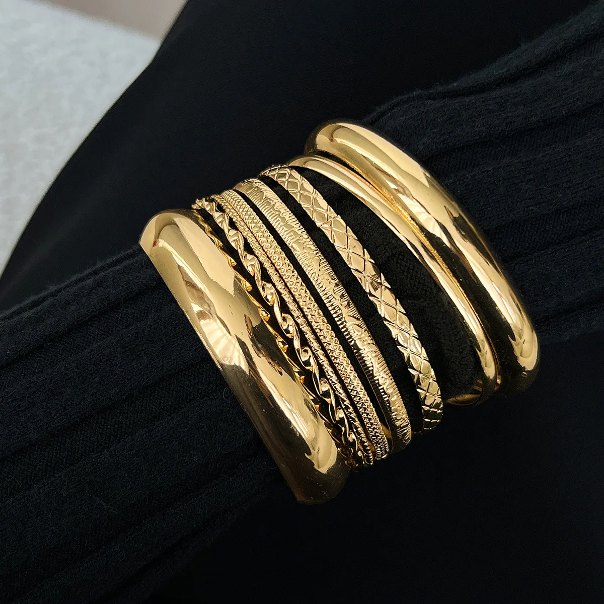 KMVEXO Stainless Steel Bracelets Set for Women Men Twist Texture Bangles Gold Silver Color Jewelry Statement Streetwear Goth - Image 4