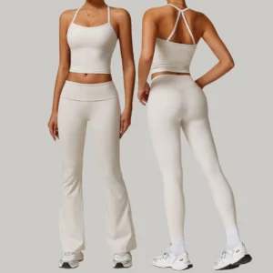 2Pcs Gym Yoga Set Women Sportswear Workout Sports Bra Crop Top High Waist Yoga Shorts Tight Gym Leggings Fashion Flared Pants