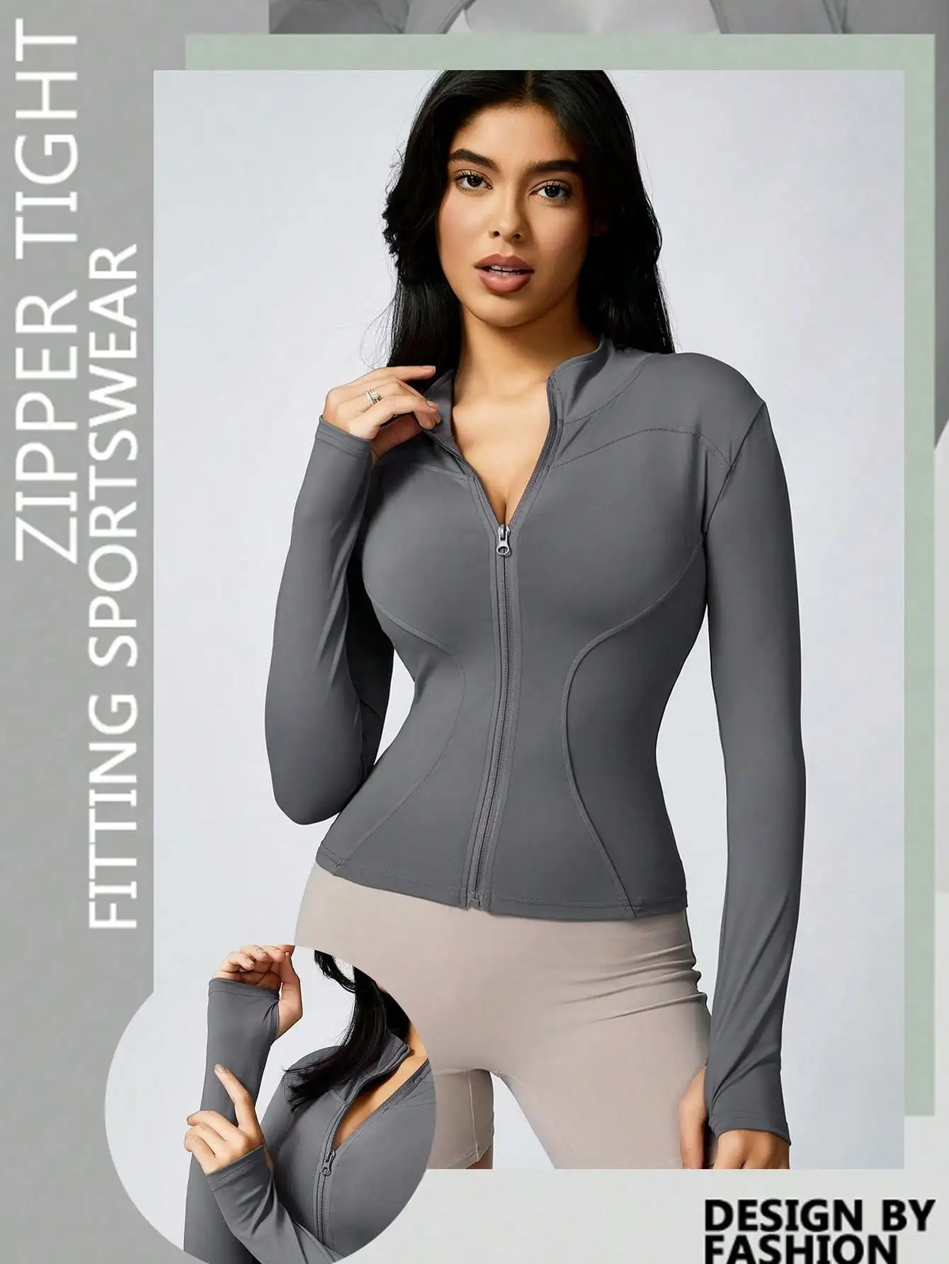 Women's Solid Color Zipper Turtleneck Sports Jacket, Long-Sleeved Sports Top, Gym Wear, Ladies' Sportswear for Indoor and Outdoo - Image 17
