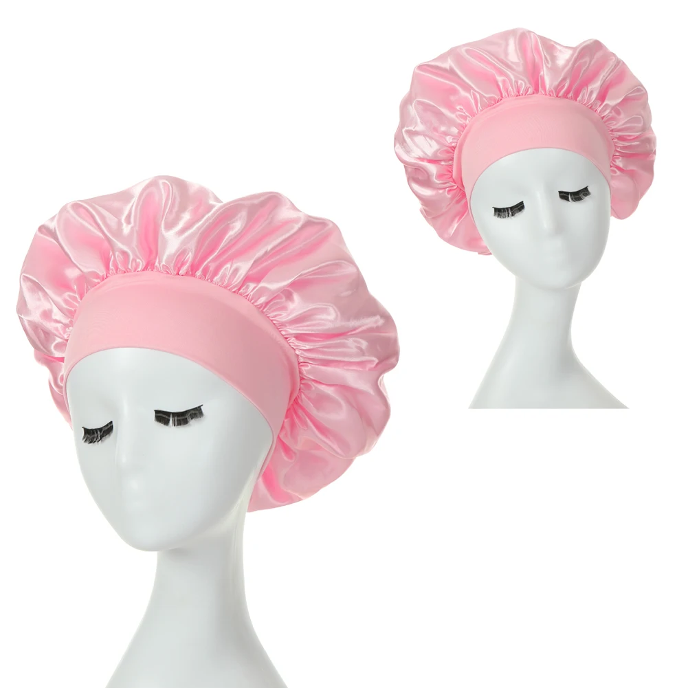 2PCS Milk Imitation Silk Wide Brim Satin Cloth Women's Hair Hat Bonnet Elastic Band Headwear bonnets for women - Image 14