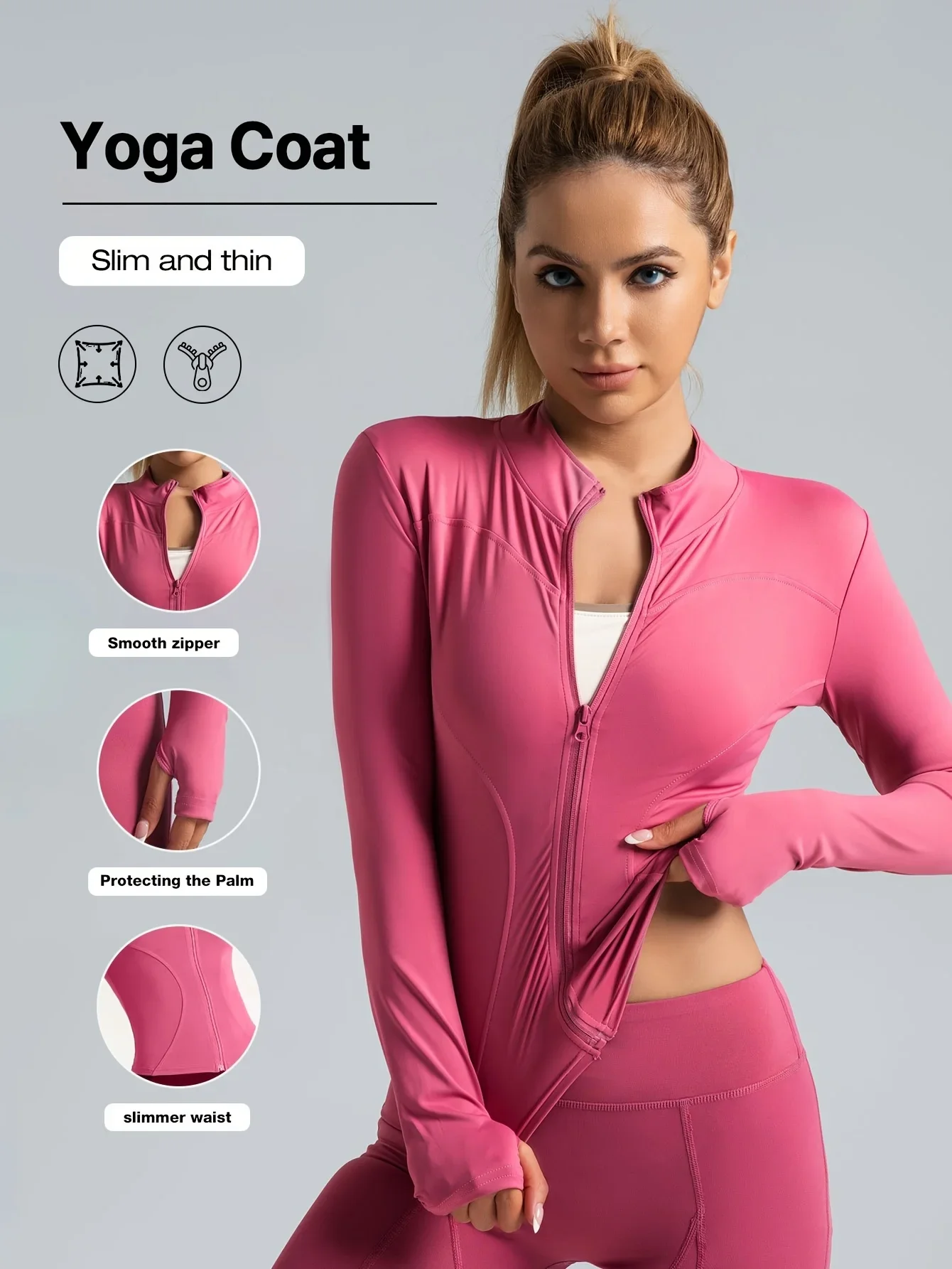 Seamless Sports Outerwear Yoga Coat Cropped Jacket for Gym Running High Waisted Moisture Wicking Workout Top with Coat Women - Image 10