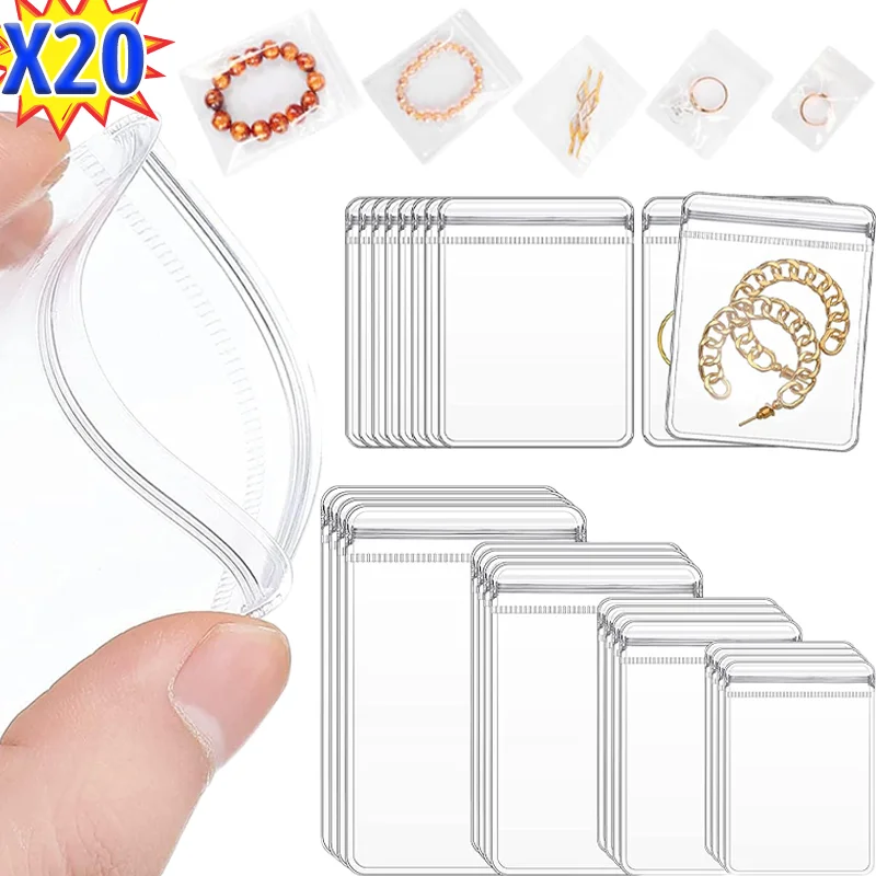 10/20Pcs Transparent PVC Jewelry Organizer Pouches Bag Anti-Oxidation for Earring Pendant Necklace Bracelet Storage Holder Boxes