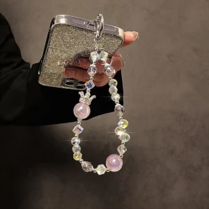 Crown Crystal Beaded Fashionable High-End Mobile Phone Chain Short Wrist Portable Keychain Ornament for Stylish Accessory