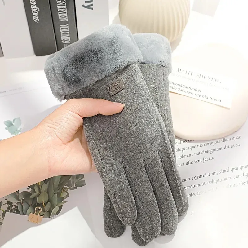 Women Winter Thick Plush Gloves Fashion Warm Suede Outdoor Guantes Lady Touchscreen Driving Gloves Sports Cycling Mittens - Image 10