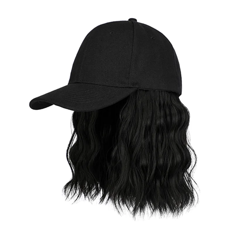 New Fashion Hat Hair Extensions Medium Long Ladies Curly Wigs Hats Connected Head Cover Synthetic Peaked Cap Wig For Women - Image 4