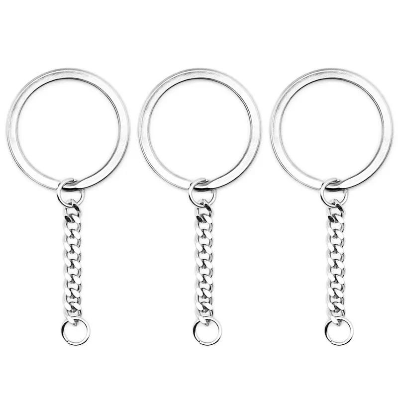 5pcs/lot Polished Whole Stainless Steel Keyring Keychain Split Ring with Short Chain Key Rings Women Men DIY Key Chains