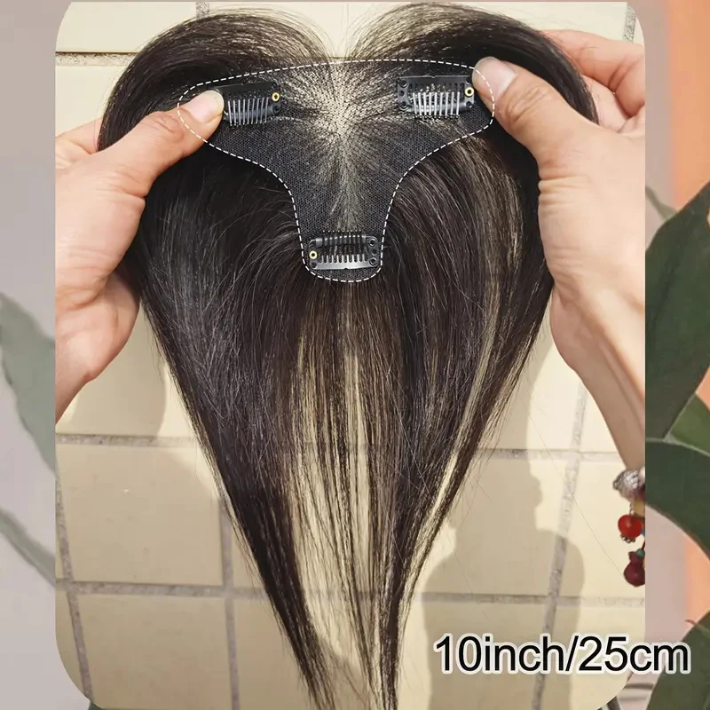 Elegant Women's Topper Real Human Hair Straight Full Coverage Ideal for Thinning Hair White Hair Coverage Beginner-Friendly - Image 2