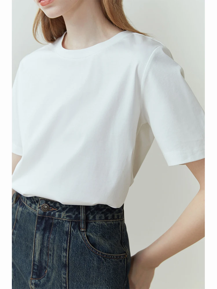 FSLE 100% Cotton Short-Sleeved T-Shirt Women'S Spring Summer 2023 New Round Neck Straight White Black Top For Women - Image 3