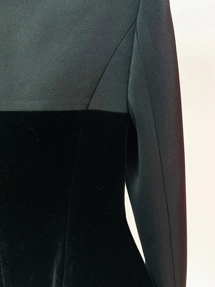 HIGH STREET Newest 2024 Designer Jacket Women's Slim Fitting Patchwork Velvet Blazer - Image 6