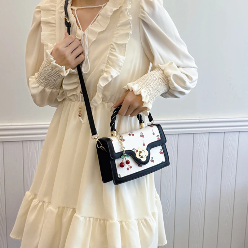 Fashion Cherry Print Top-Handle Bag Ladies Sweet Crossbody Bag Luxury Brand Small Square Bag 2024 Women High Quality Sling Purse - Image 5