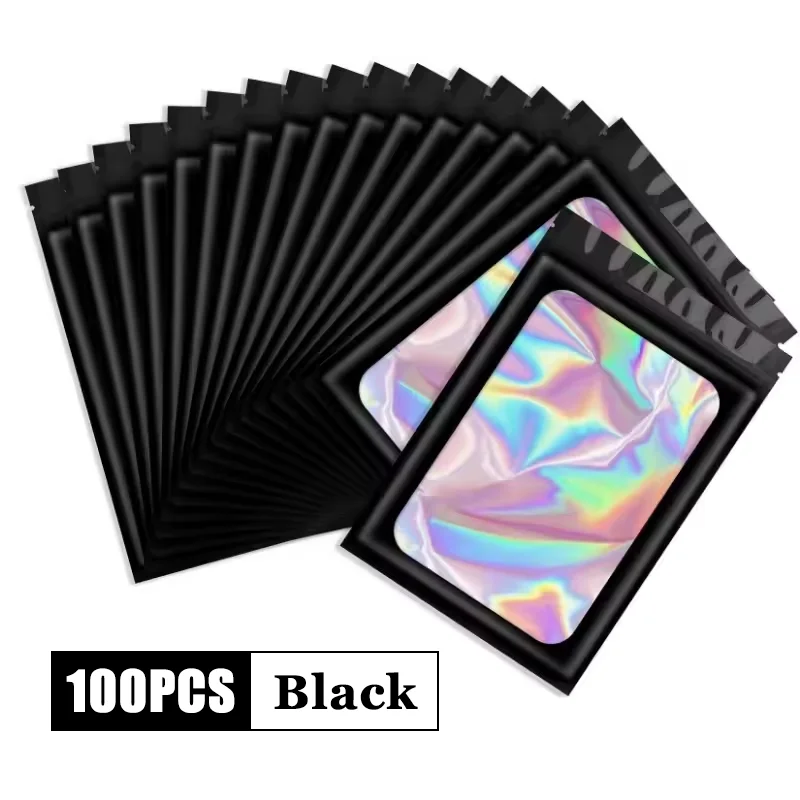 100Pcs Holographic Ziplock Bags Plastic Laser Iridescent Zip Bags for Manicure Eyelash Display Earrings Ring Jewelry Storage Bag - Image 9