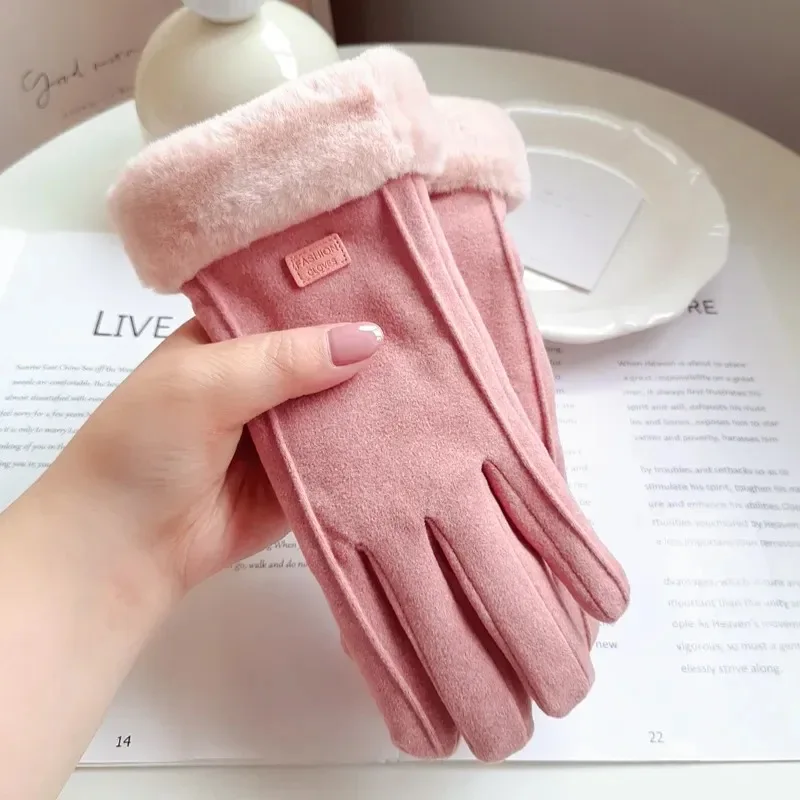 Women Winter Thick Plush Gloves Fashion Warm Suede Outdoor Guantes Lady Touchscreen Driving Gloves Sports Cycling Mittens - Image 8