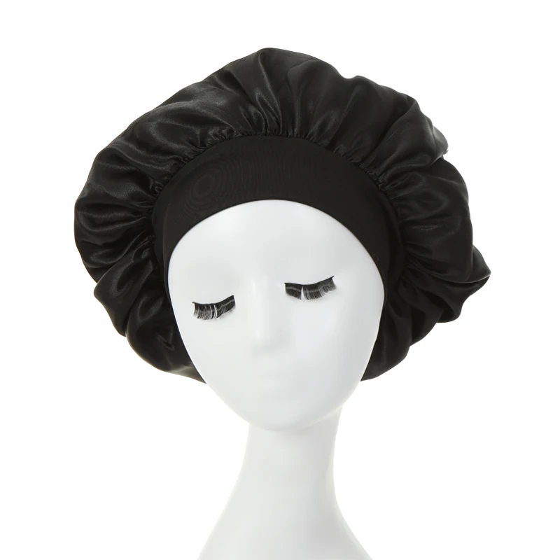 2PCS Milk Imitation Silk Wide Brim Satin Cloth Women's Hair Hat Bonnet Elastic Band Headwear bonnets for women - Image 16