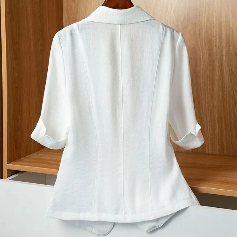 2025 Summer New Thin Small Suit Jacket Women Casual Slim Short-Sleeved Suit Coat Female Plus Size Loose Blazer Top Fashion Coat - Image 2