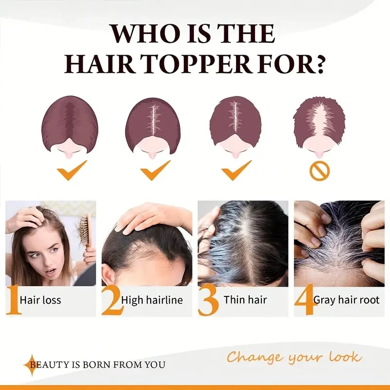Elegant Women's Topper Real Human Hair Straight Full Coverage Ideal for Thinning Hair White Hair Coverage Beginner-Friendly - Image 6