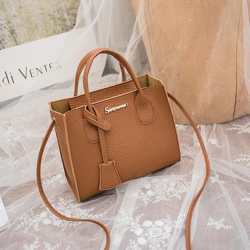 Solid Color Lychee Grain Ladies Handbags Single-shoulder Crossbody Handheld Triple-use Satchel Portable Leisure Bag - Image 11