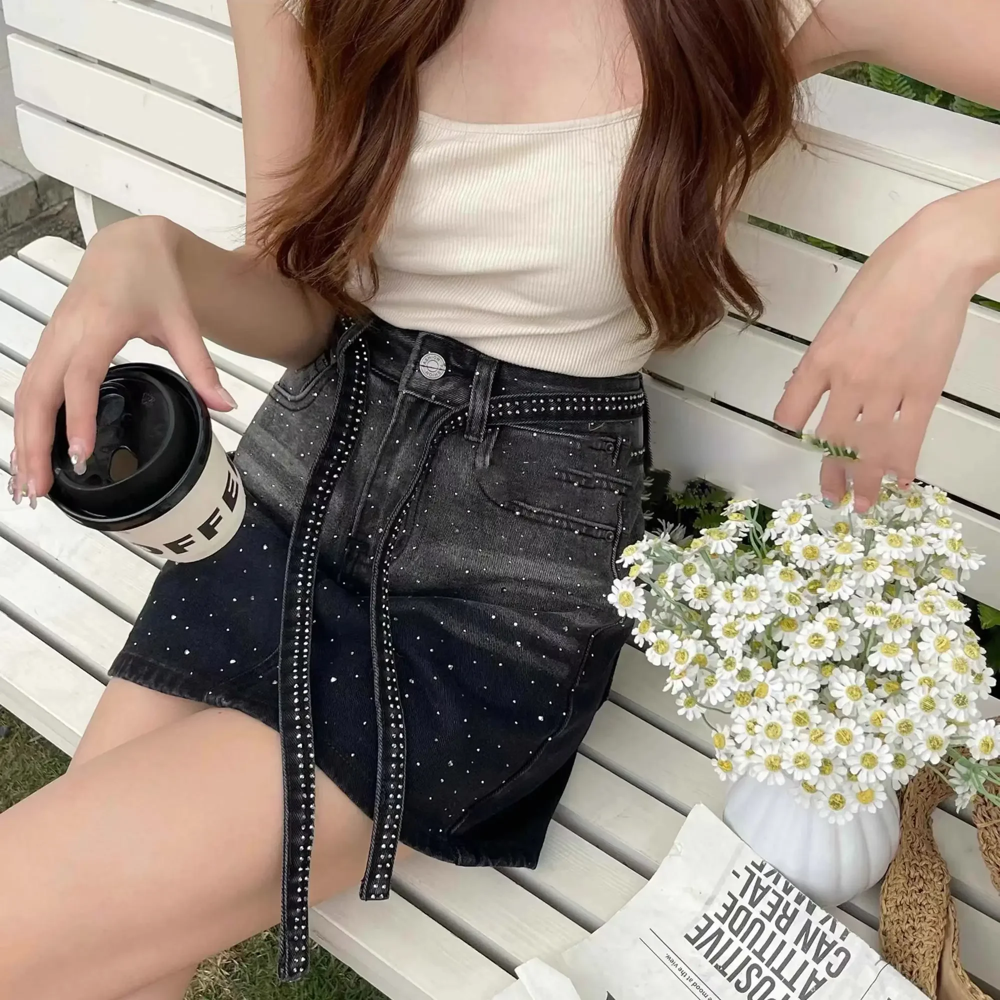 Female Jeans Skirts Sequin Gyaru Mini Y2k Vintage Summer 2025 Aesthetic Cheap Clothing Trend Casual Women's Denim Skirt Short - Image 6