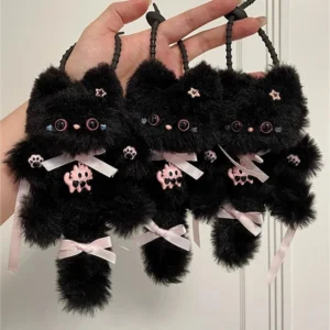 Cute Black Cat Keychain Kawaii Simulated Kitten Bag Charms Backpack Pendant Handmade DIY Cat Key Chain For Cat Lovers брелок