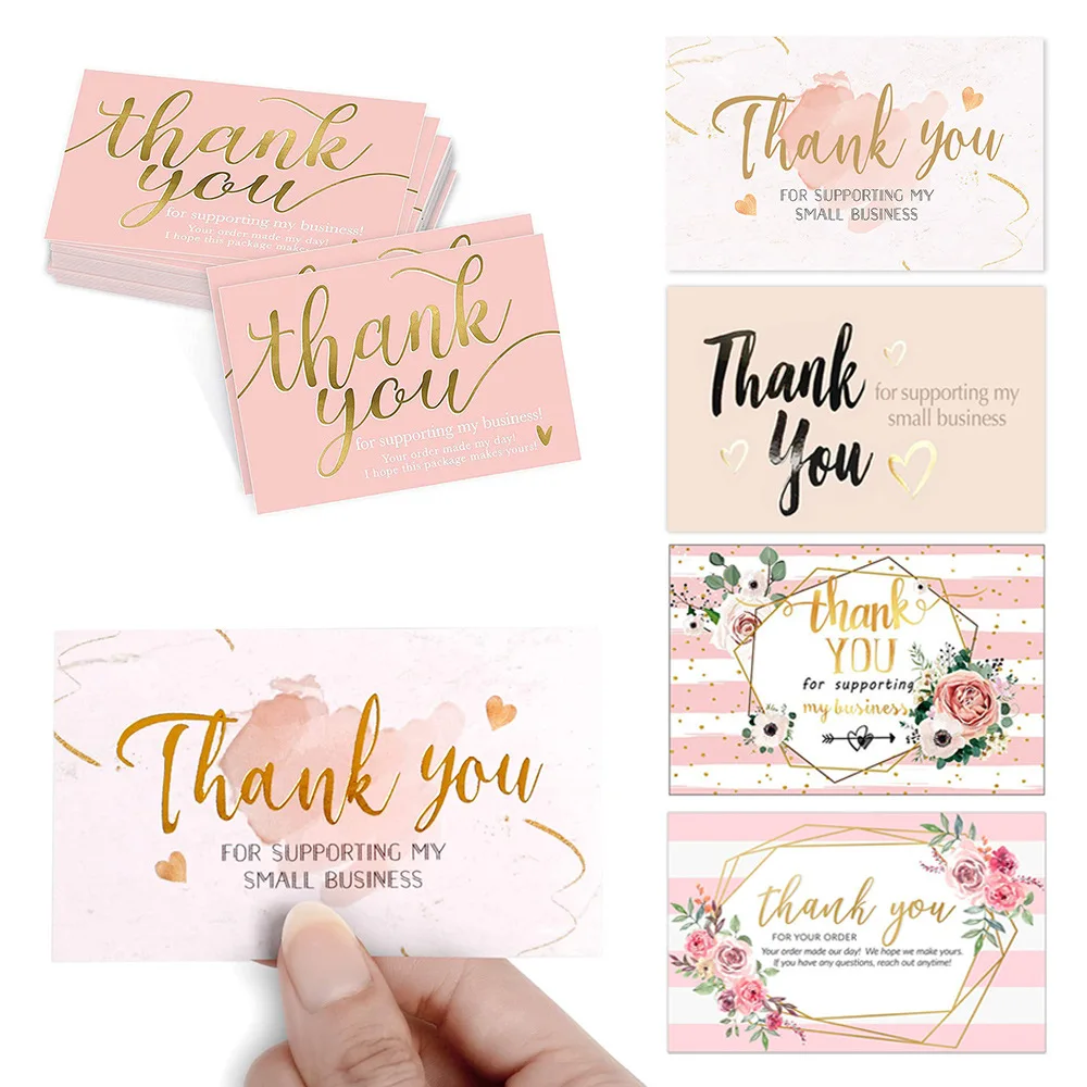 9.0x5.4cm Pink Black Foil Stamp Greeting Label Custom Thank You Cards For Small Bussiness Gift Box Decoration Packaging Supplies