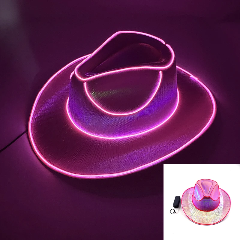 New Arrival Pearlescent Cowboy Hat Dance Costume Decorate Glowing Cowgirl Cap Glowing For Neon NightClub - Image 10
