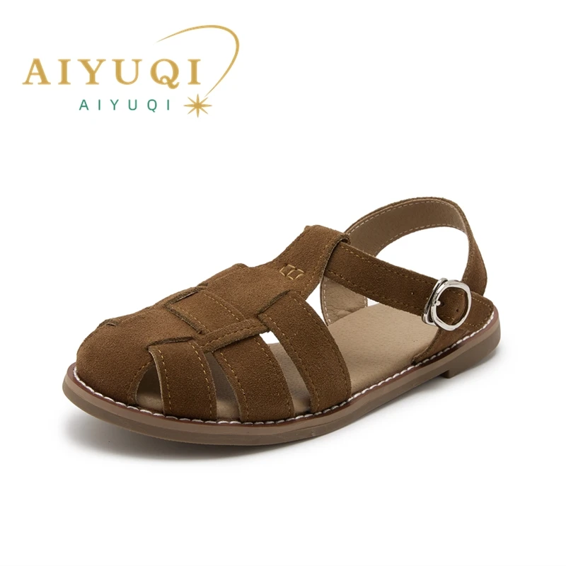 AIYUQI Flat-soled Retro Genuine Leather Hollow Baotou Sandals Women's 2025 New Hollow Pig Cage Women's Sandals - Image 2