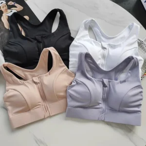 Women's High Impact Front Zipper Sports Bra Shockproof Quick Dry Yoga Top Running Vest Fitness Adjust Gym Underwear