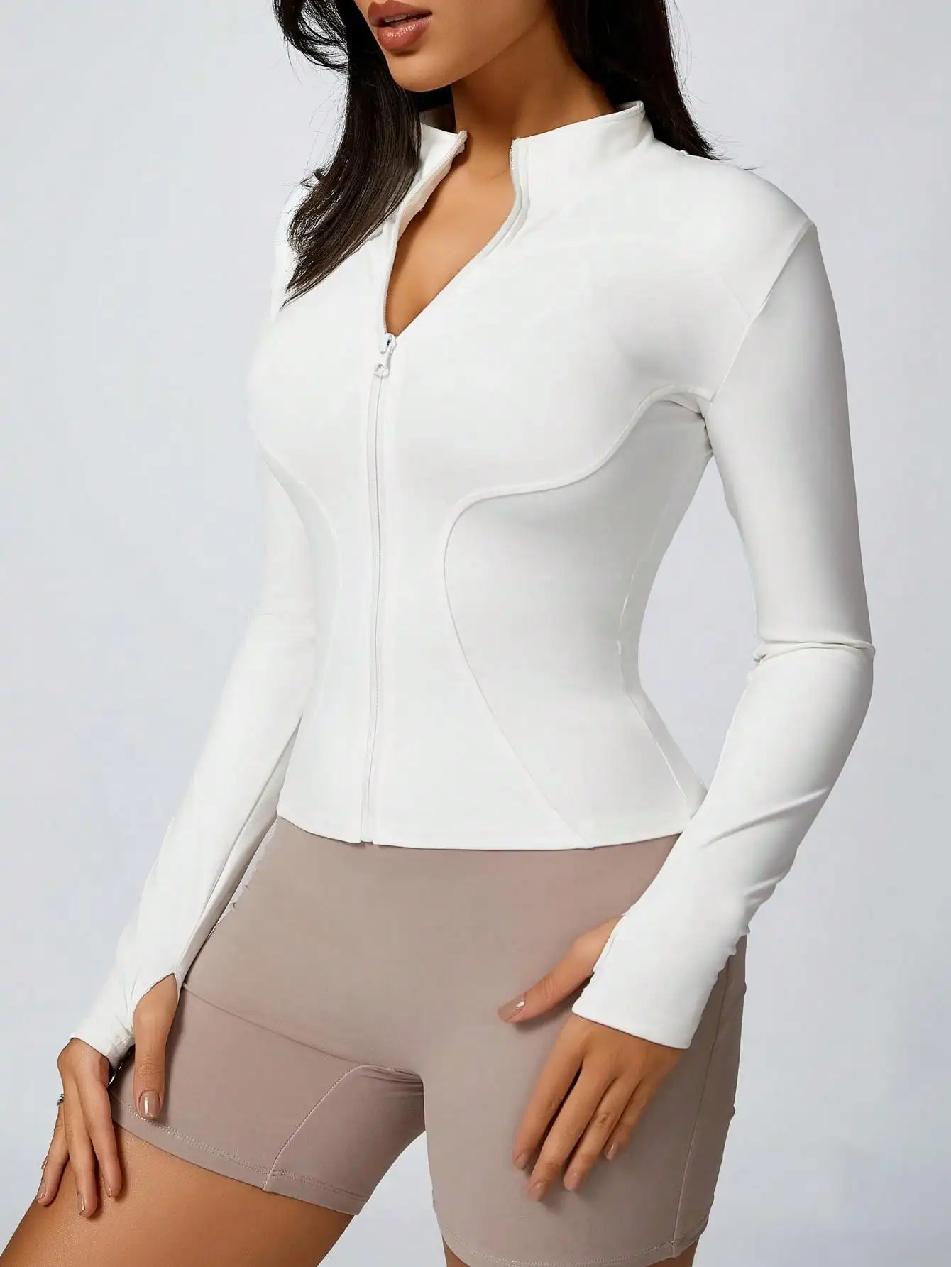 Women's Solid Color Zipper Turtleneck Sports Jacket, Long-Sleeved Sports Top, Gym Wear, Ladies' Sportswear for Indoor and Outdoo - Image 2