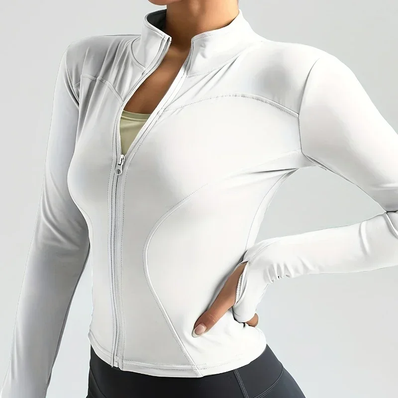 Seamless Sports Outerwear Yoga Coat Cropped Jacket for Gym Running High Waisted Moisture Wicking Workout Top with Coat Women - Image 4