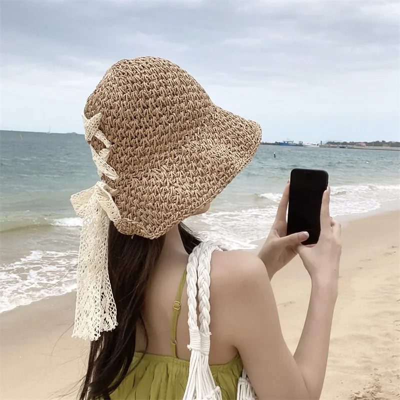 2025 New Women's Braided Straw Fisherman Hat UPF50+ Breathable Summer Beach Vacation Sun Protection Wide Brim Adjustable - Image 3