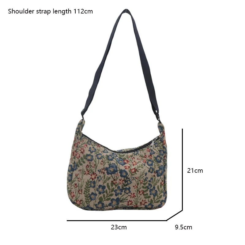Fashion Vintage Winter New Women Lady Bag Versatile Literary Prints Cloth Crescent Pack Texture Temperament Crossbody Shoulder - Image 6