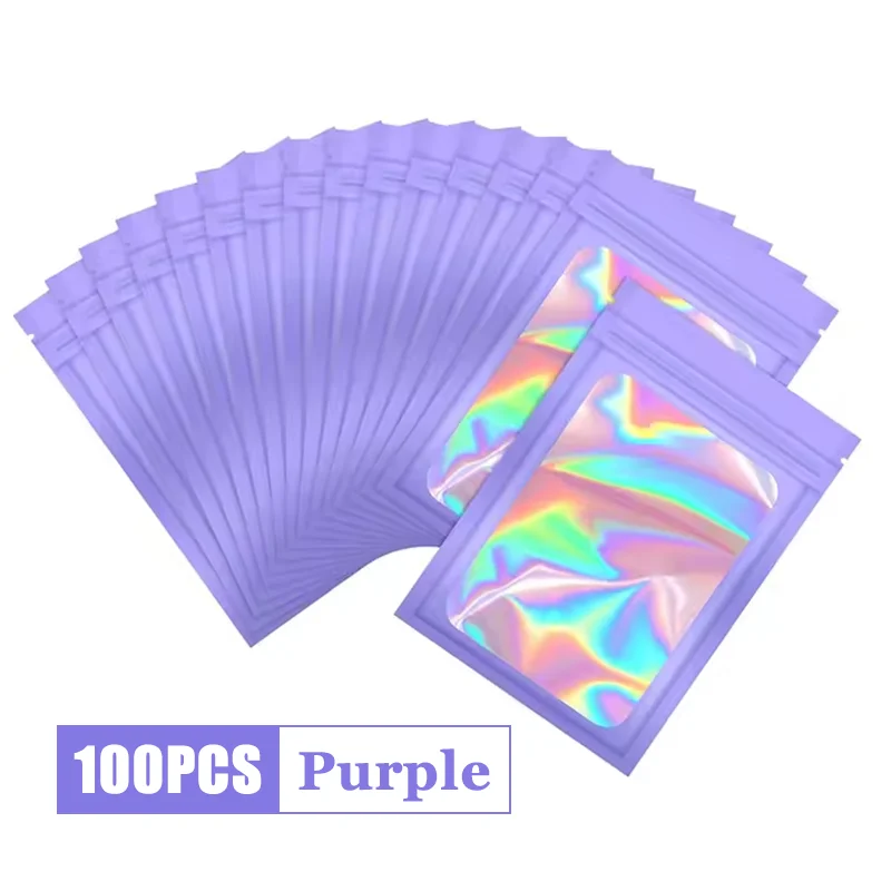 100Pcs Holographic Ziplock Bags Plastic Laser Iridescent Zip Bags for Manicure Eyelash Display Earrings Ring Jewelry Storage Bag - Image 12