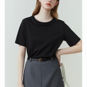 FSLE 100% Cotton Short-Sleeved T-Shirt Women'S Spring Summer 2023 New Round Neck Straight White Black Top For Women