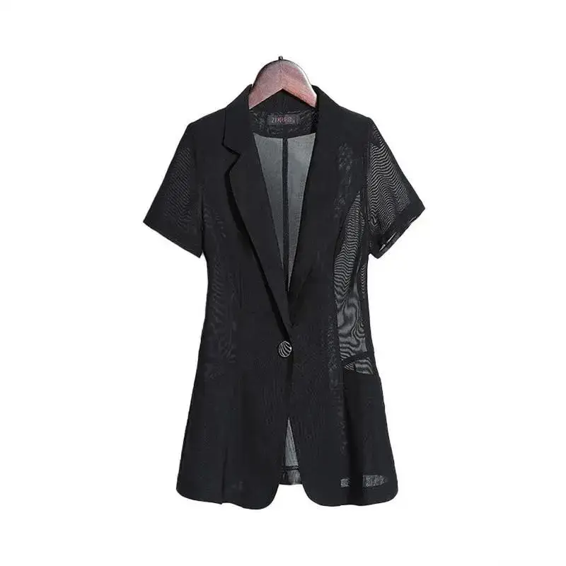 Short Sleeve Suit Women Summer Black White Blazer Coats Office Ladies Jacket Thin Blouse Korean Fashion Coat Shawl New - Image 4