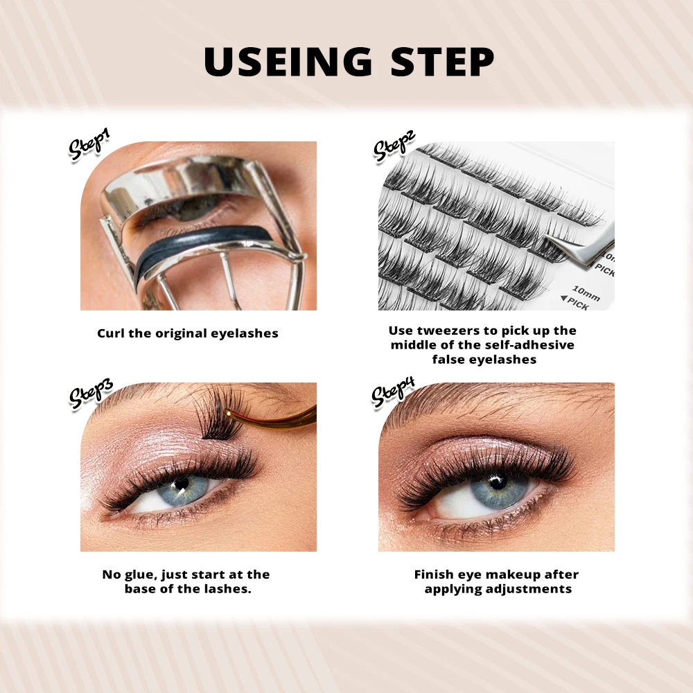 EASITENSION No Glue Needed Self Adhesive Cluster Lash Diy Adhesive Cluster Lashes Extension Reusable Glue-free Lashes - Image 5