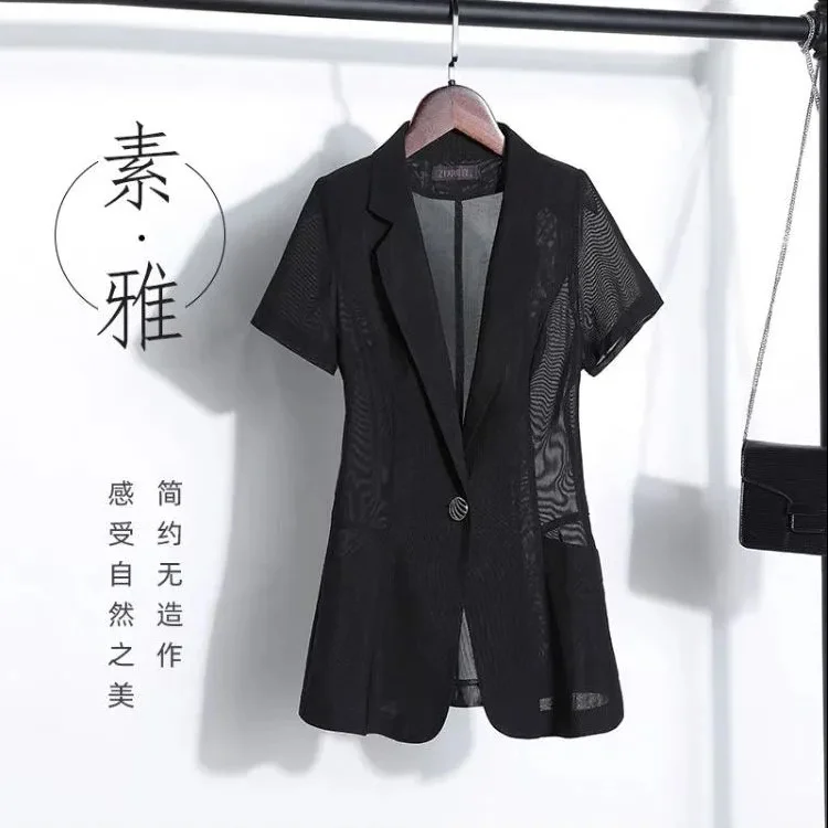 Short Sleeve Suit Women Summer Black White Blazer Coats Office Ladies Jacket Thin Blouse Korean Fashion Coat Shawl New - Image 8