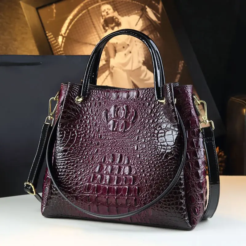 Genuine Leather Women Handbags New Tote Bag Fashion Crocodile Print Bucket Bag Retro Shoulder Messenger Bags Trend 2025 - Image 2