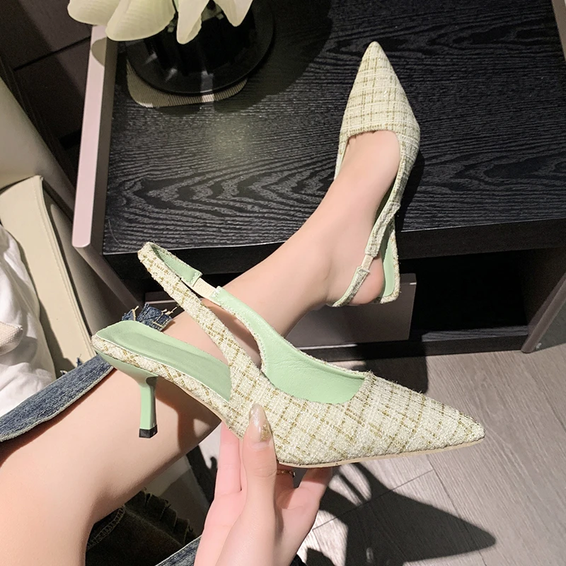 Brand Designer Slingbacks High Heels Pumps Women Pointed Blue Pointed Toe Party Shoes Summer Thin Heeled Sandals High Heel Shoes - Image 3