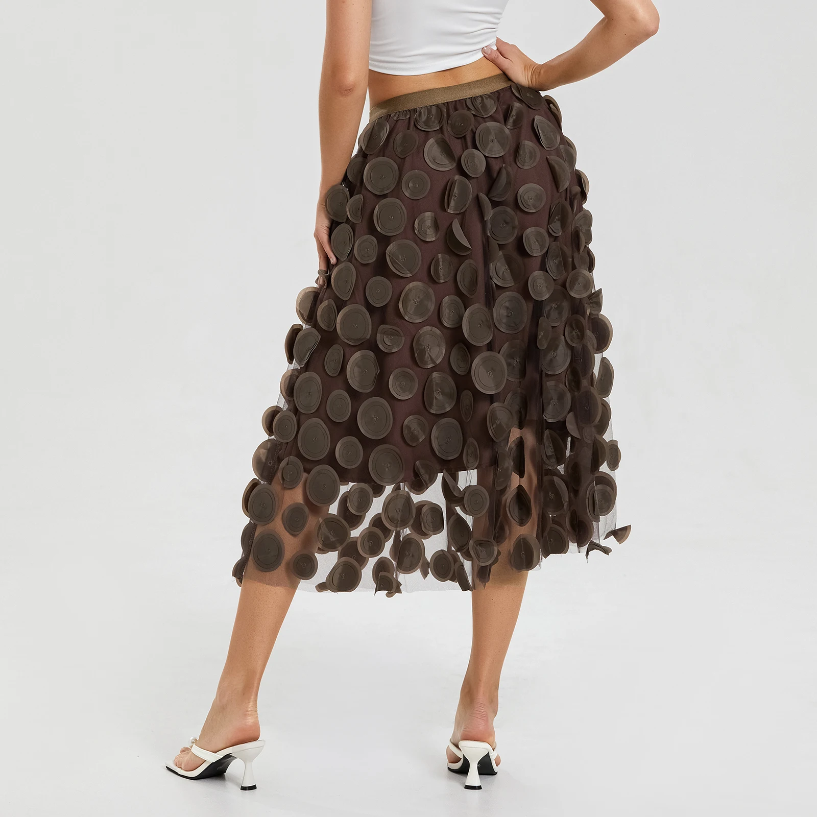 Women Tulle Tutu Skirt Solid Color 3D Dot Elastic Mesh Fairy A-Line Skirt for Beach Party Streetwear - Image 3
