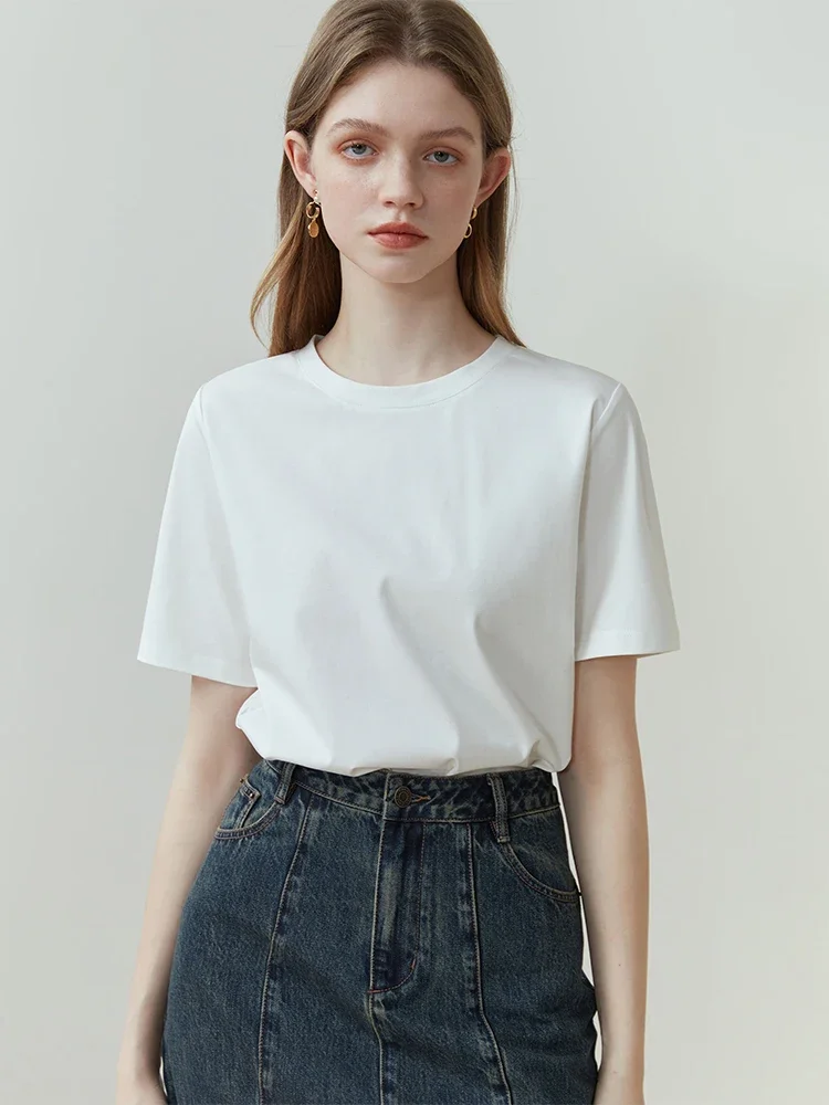 FSLE 100% Cotton Short-Sleeved T-Shirt Women'S Spring Summer 2023 New Round Neck Straight White Black Top For Women - Image 2