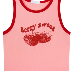 2025 Summer Pink Printed Y2k Tank Top Off Shoulder O-Neck Sleeveless Fashion 90s Retro crop top Women's Casual Sexy