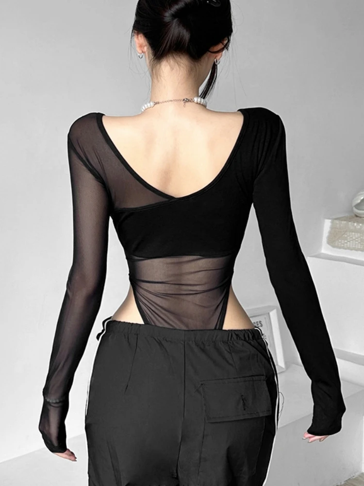 Black See Through Bodysuit Lingerie Sexy Long Sleeve Lenceria Femenina V-Neck One-Pieces Body Feminino Backless Tops For Women - Image 6