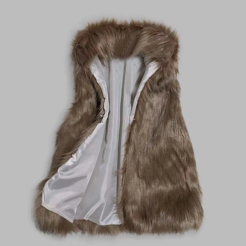 Ladies Vest Women Vest Faux Leather Fur Vest for Women Open Stitch Waistcoat Outerwear Fall Winter Fashion Outerwear for Cold - Image 7