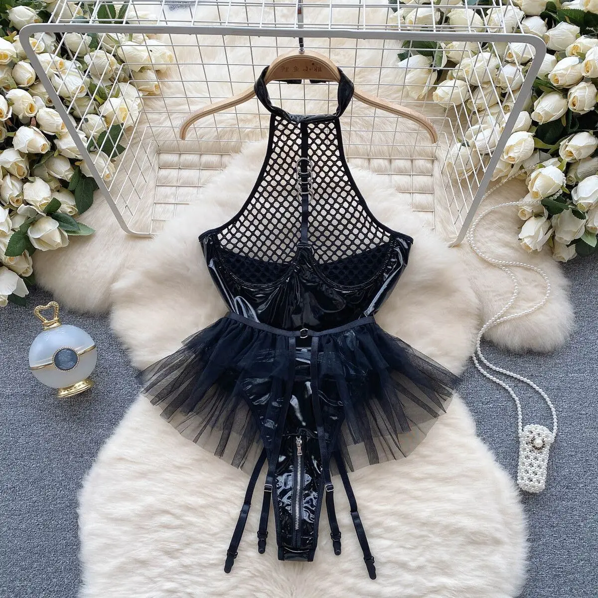 Women' Sexy Lace Camisole Slim Solid Color Sleeveless Bodysuit Erotic Lingerie V-Neck Ultra-Thin Pajamas Hollow Sheer Playsuit - Image 39