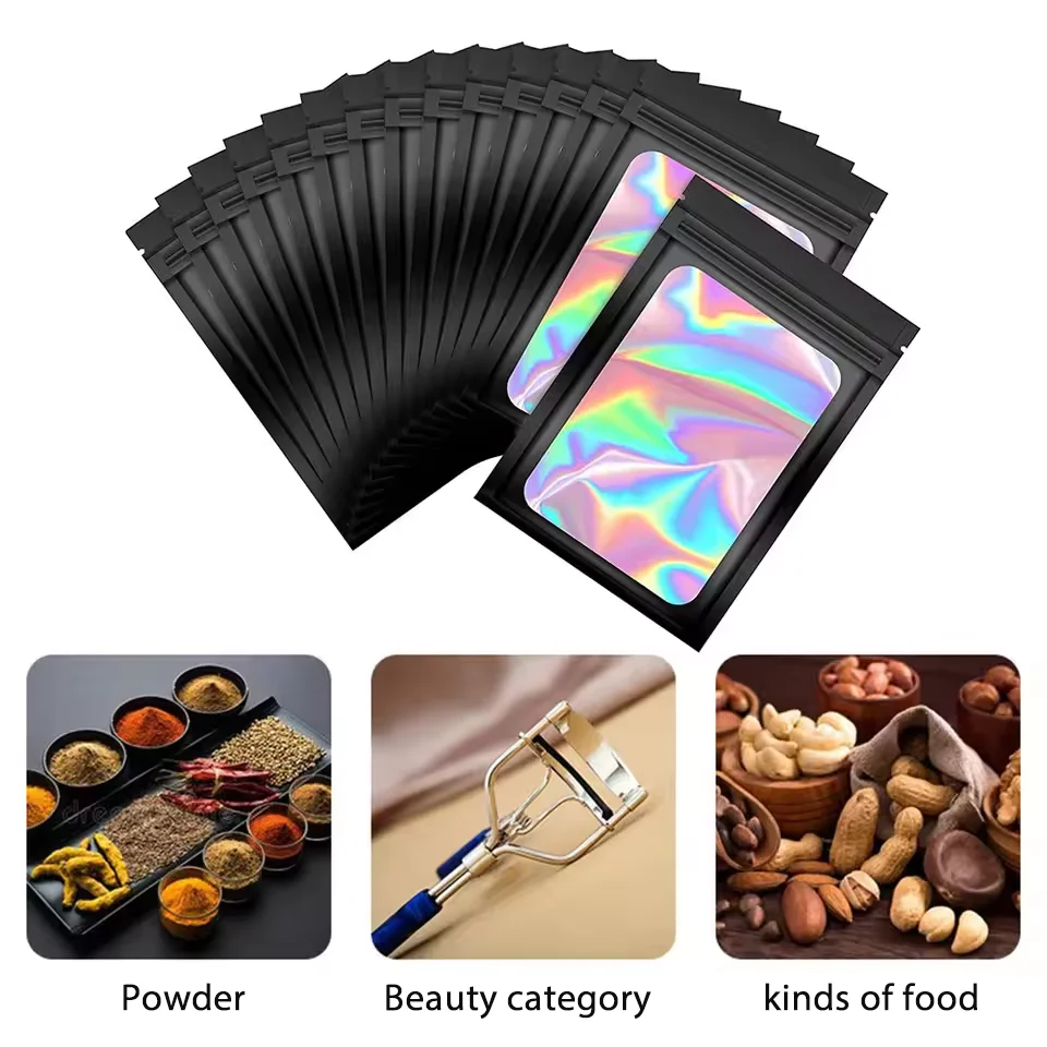 100Pcs Holographic Ziplock Bags Plastic Laser Iridescent Zip Bags for Manicure Eyelash Display Earrings Ring Jewelry Storage Bag - Image 3