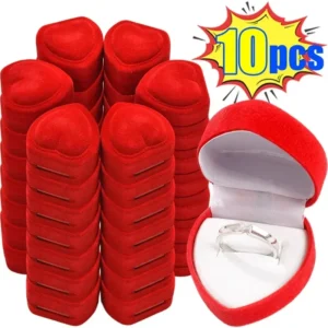 Flocking Red Heart Shape Ring Boxes Jewelry Earrings Display Cases Holder Gift Box Wedding Ring Box Counter Packaging Rings